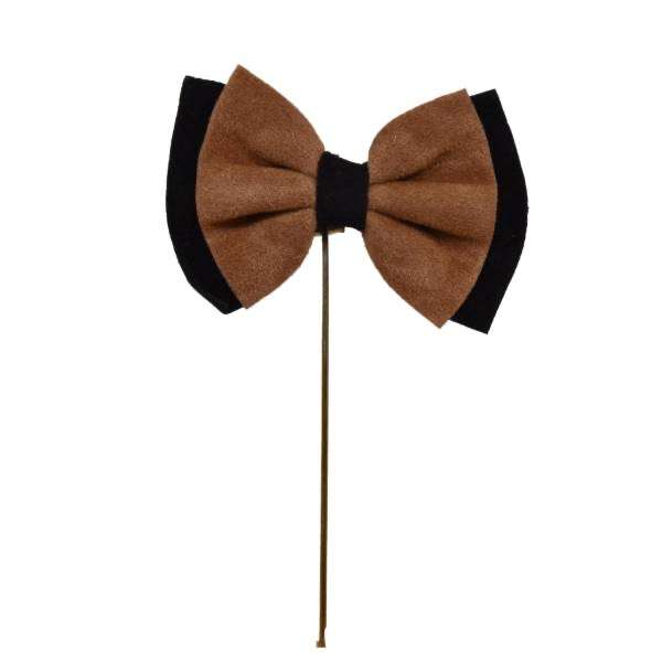 Classic Tan & Black Layered Bow Tie Lapel Pin