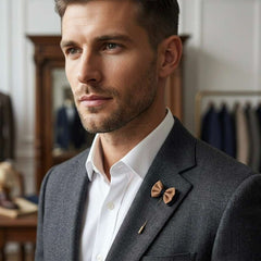 Classic Tan & Black Layered Bow Tie Lapel Pin