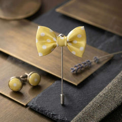 Yellow & White Polka Dot Bow Tie Lapel Pin