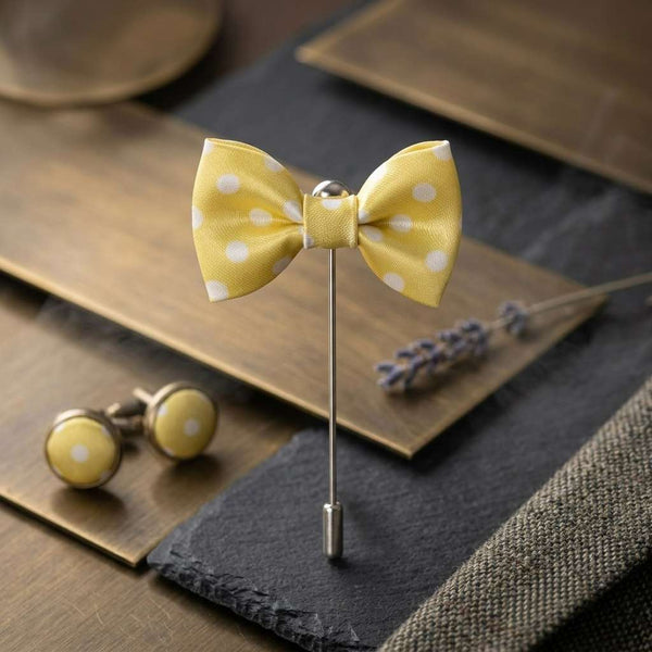 Yellow & White Polka Dot Bow Tie Lapel Pin