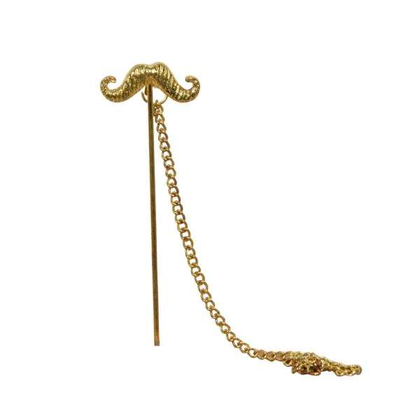 Gold Moustache Chain Lapel Pin
