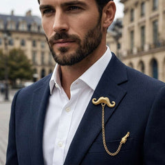Gold Moustache Chain Lapel Pin