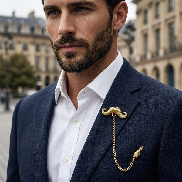 Gold Moustache Chain Lapel Pin