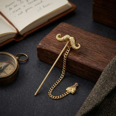 Gold Moustache Chain Lapel Pin
