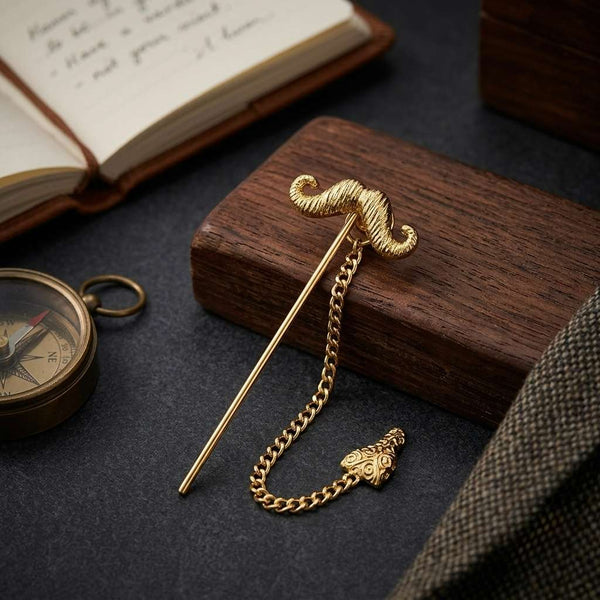 Gold Moustache Chain Lapel Pin