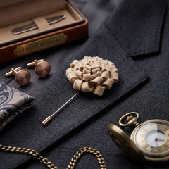Beige Textured Floral Lapel Brooch