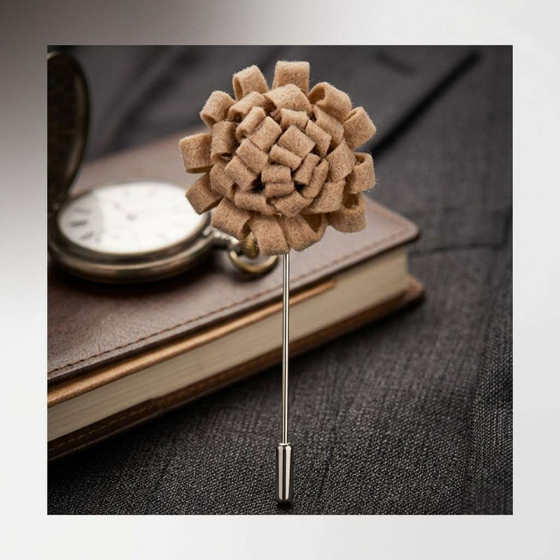 Beige Textured Floral Lapel Brooch