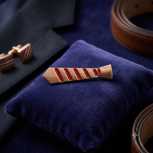 Rose Gold Striped Tie Brooch