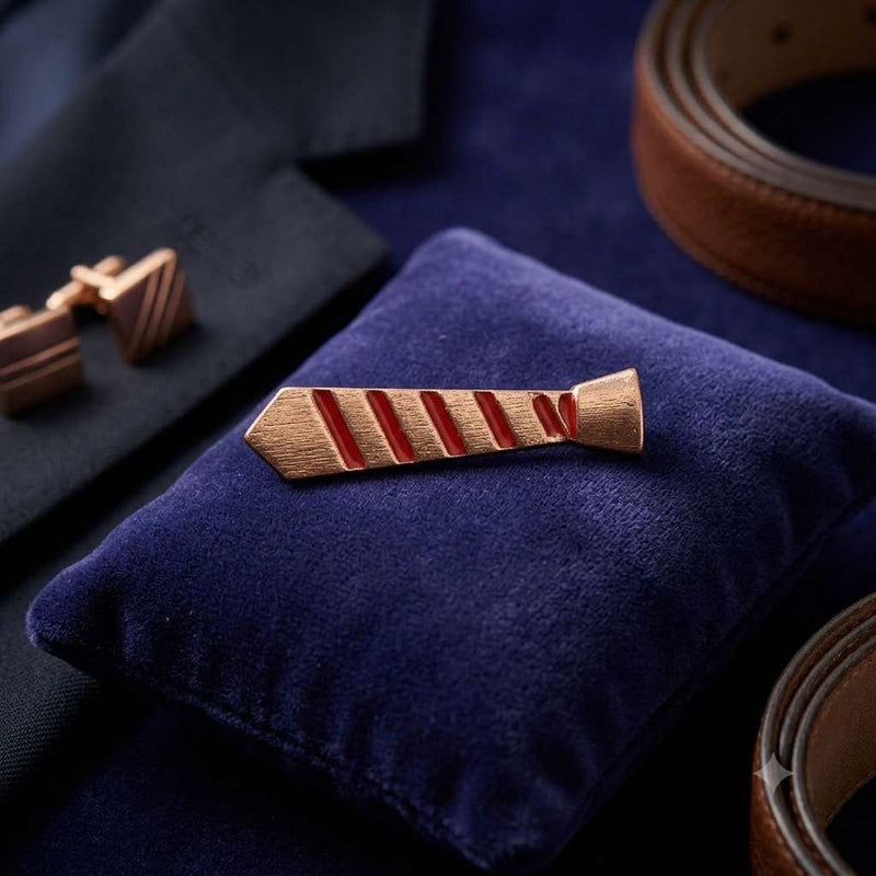 Rose Gold Striped Tie Brooch