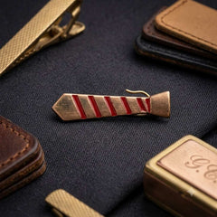 Rose Gold Striped Tie Brooch
