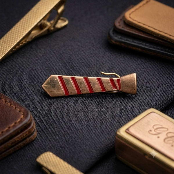 Rose Gold Striped Tie Brooch