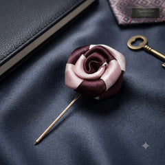 Burgundy & Ivory Rose Lapel Brooch