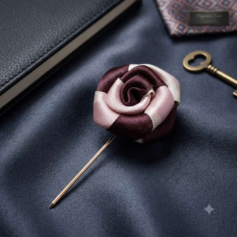 Burgundy & Ivory Rose Lapel Brooch