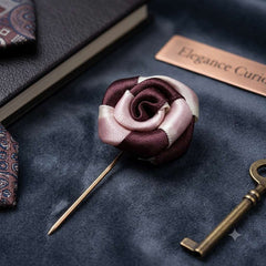 Burgundy & Ivory Rose Lapel Brooch