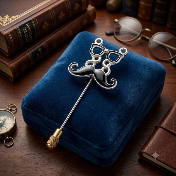 Sophisticated Moustache & Spectacles Broach
