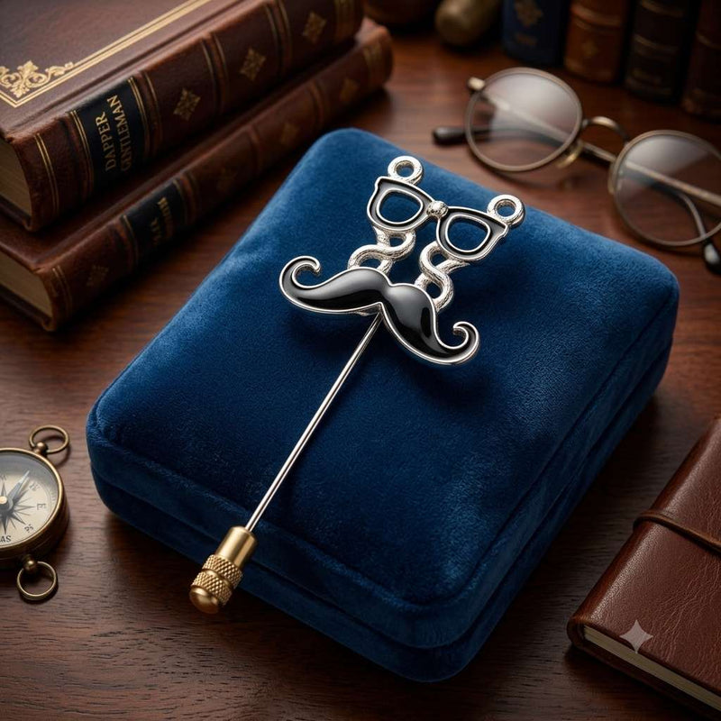 Sophisticated Moustache & Spectacles Broach