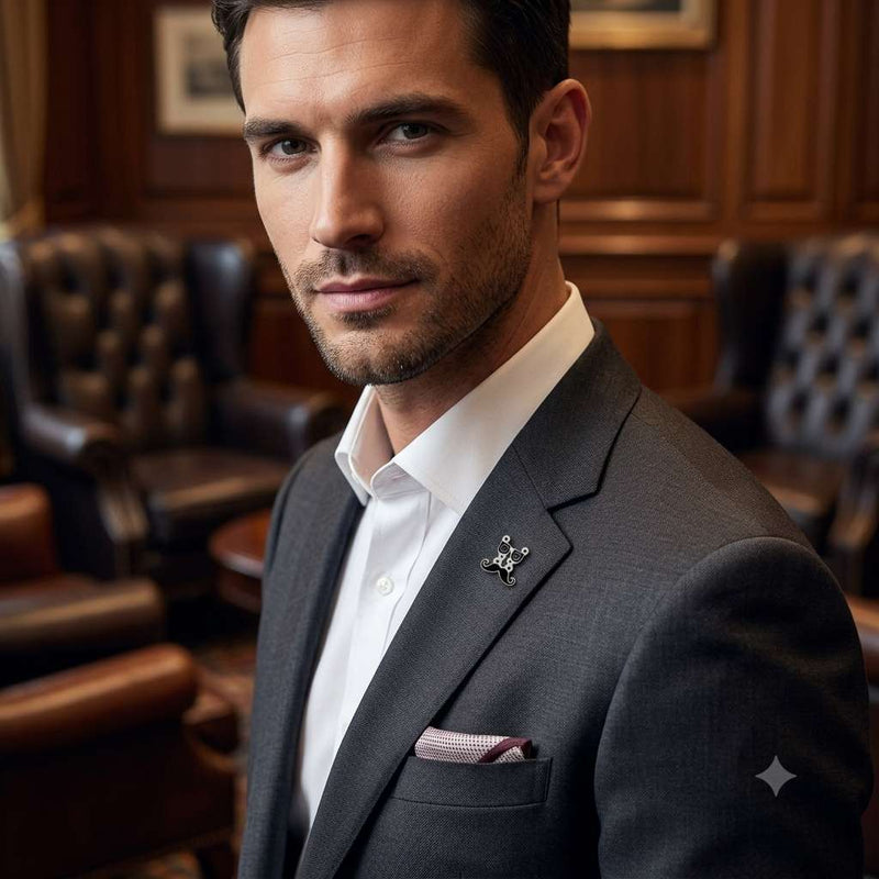 Sophisticated Moustache & Spectacles Broach