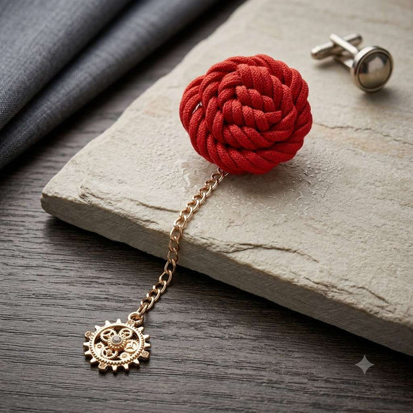 Red Knot & Gear Brooch