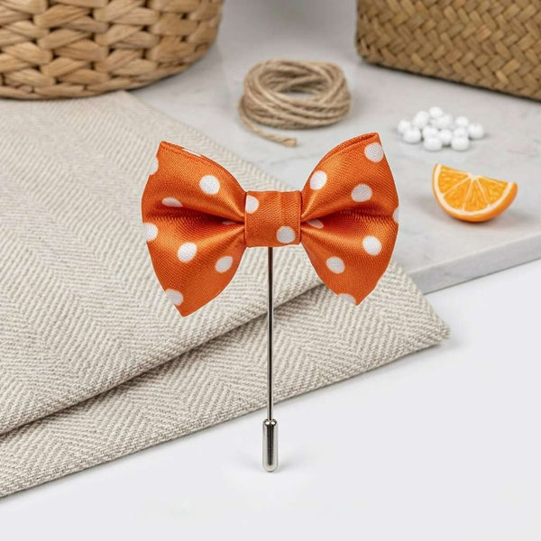Elegant Orange Polka Dot Bow Brooch