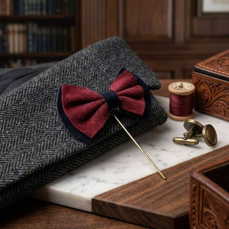 Classic Burgundy Bow Lapel Brooch