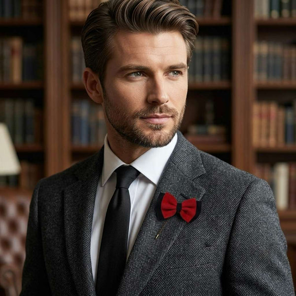 Classic Burgundy Bow Lapel Brooch