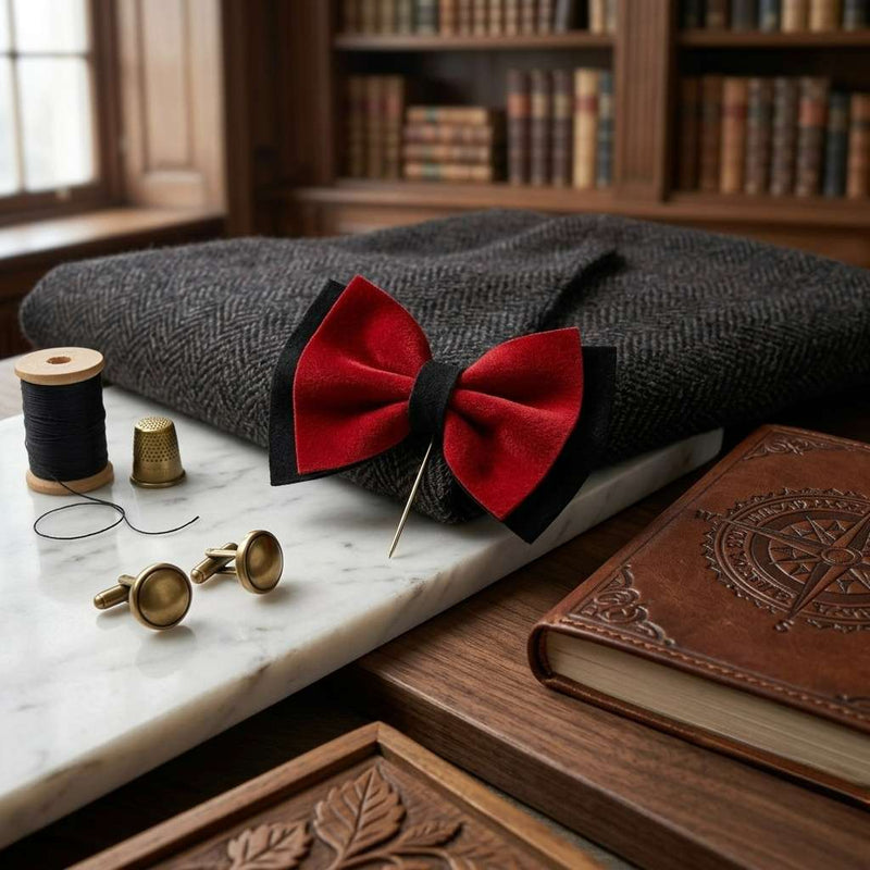 Classic Burgundy Bow Lapel Brooch