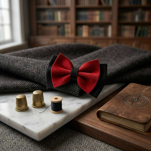 Elegant Red & Black Bow Brooch