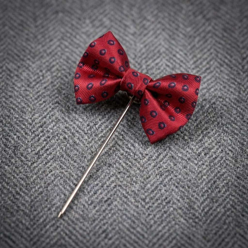 Elegant Burgundy Patterned Bow Brooch