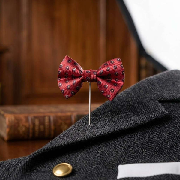 Elegant Burgundy Patterned Bow Brooch