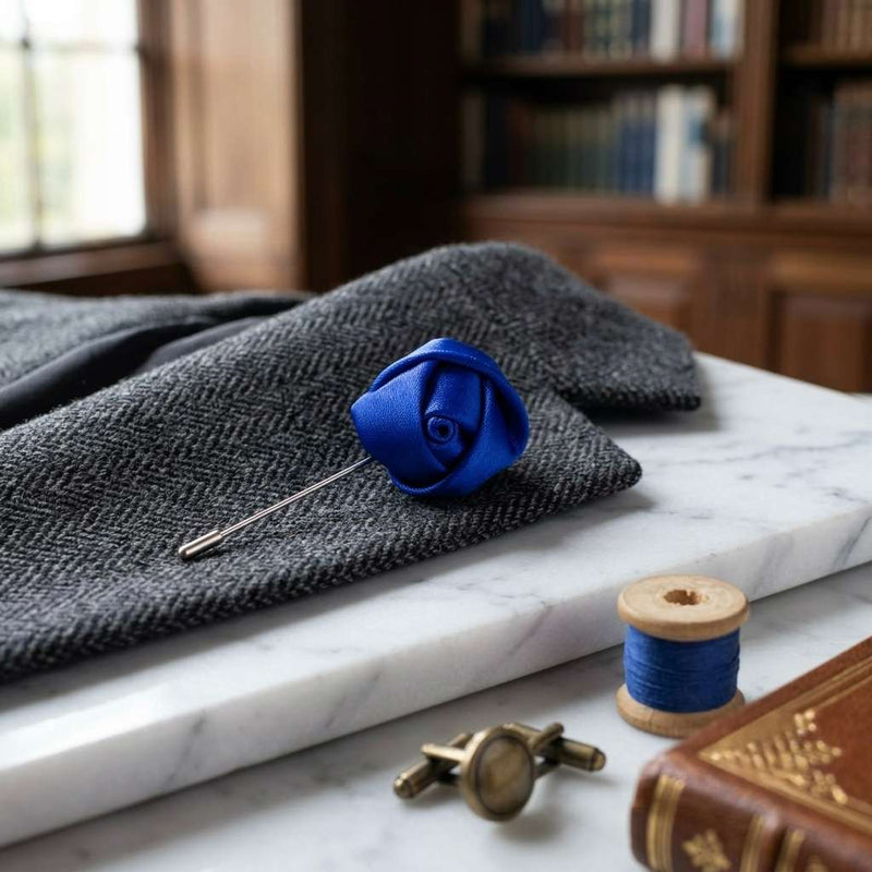 Royal Blue Rose Lapel Brooch