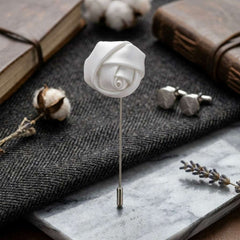 Elegant White Rose Lapel Brooch