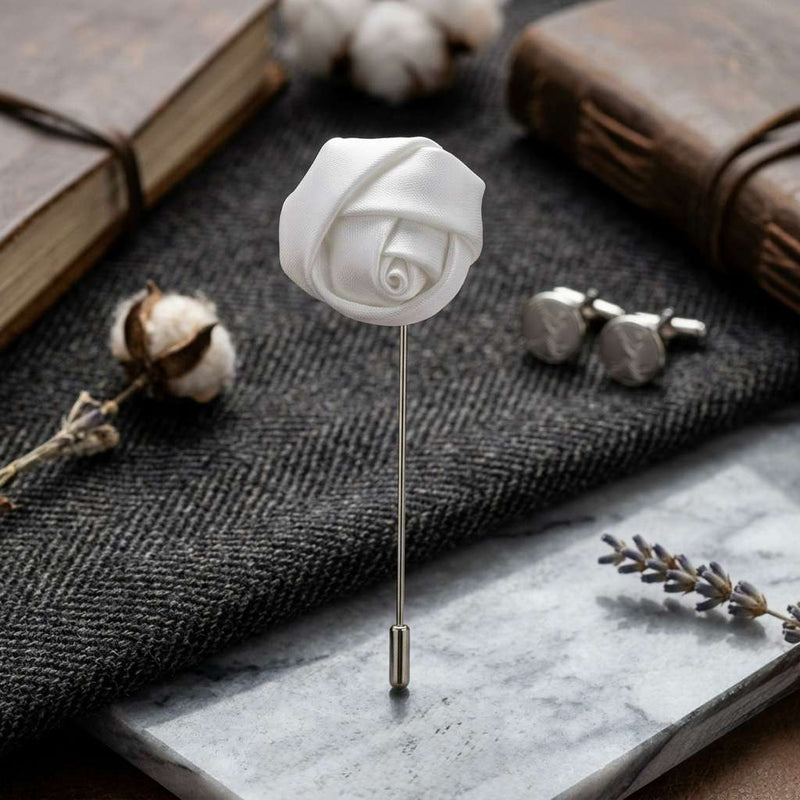 Elegant White Rose Lapel Brooch