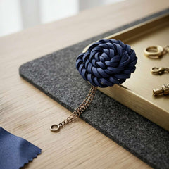 Royal Navy Blue Floral Chain Brooch