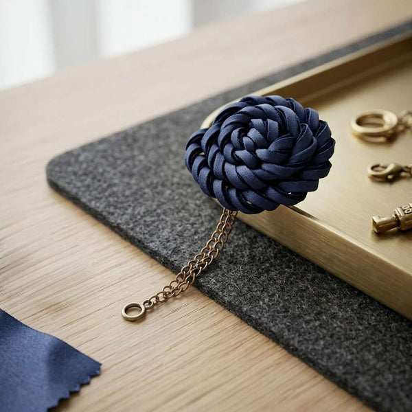Royal Navy Blue Floral Chain Brooch