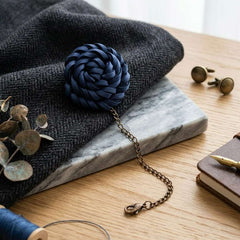 Royal Navy Blue Floral Chain Brooch