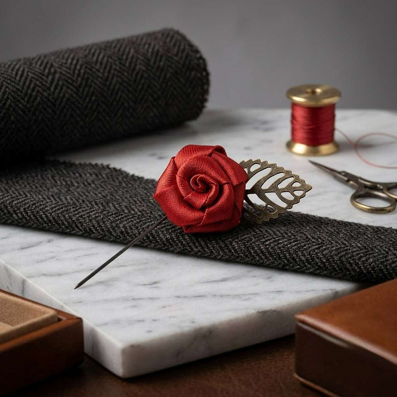Elegant Red Rose Leaf Brooch
