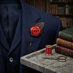 Elegant Red Rose Leaf Brooch