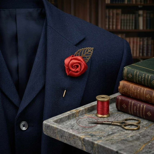 Elegant Red Rose Leaf Brooch