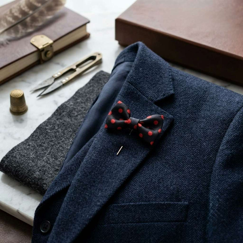 Classic Navy & Red Polka Dot Bow Brooch