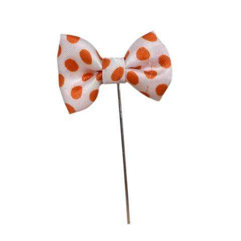Elegant White & Orange Polka Dot Bow Brooch