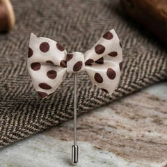 Elegant White & Burgundy Polka Dot Bow Brooch