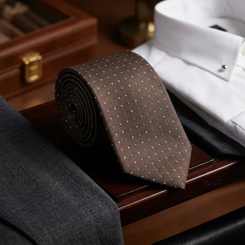 Classic Espresso Micro-Check Woven Necktie
