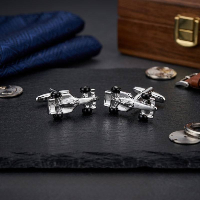 Silver Racing Car Cufflinks