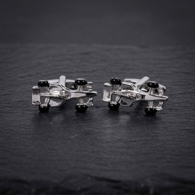 Silver Racing Car Cufflinks