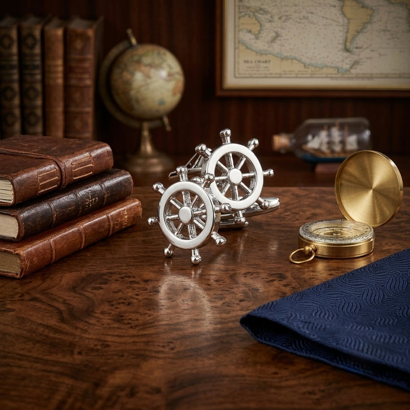 Silver Ship Wheel Cufflinks