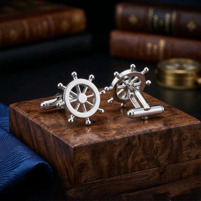 Silver Ship Wheel Cufflinks