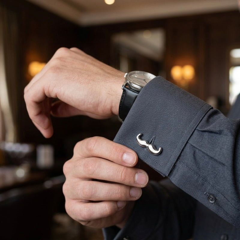 Silver Moustache Cufflinks