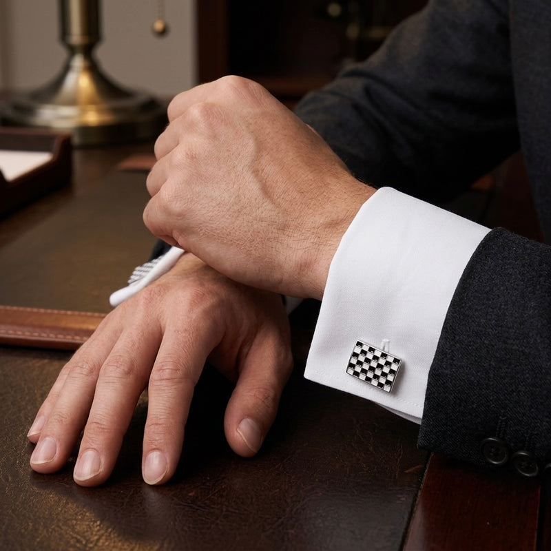 Black & Silver Checkered Cufflinks