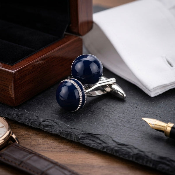 Navy Blue Beaded Cufflinks