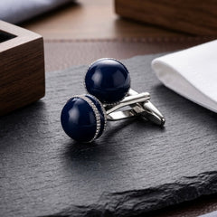 Navy Blue Beaded Cufflinks